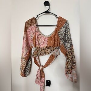 Altar'd State Pink and Brown Patchwork Blouse
